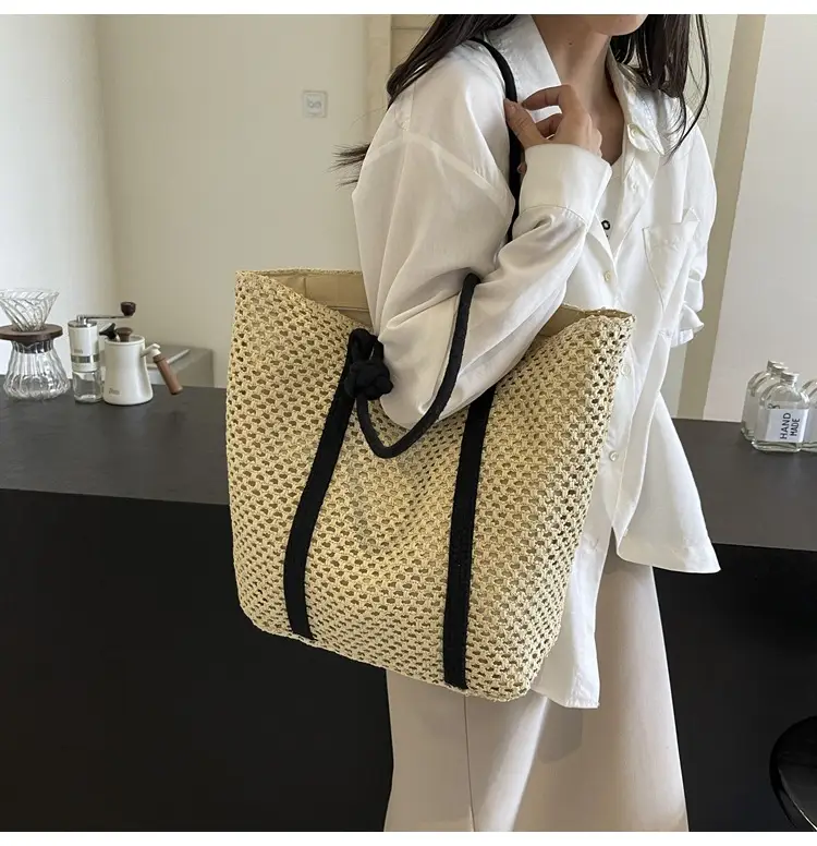 Women Straw Shoulder Bag Brown Black 2024 New Commuter — feature 7
