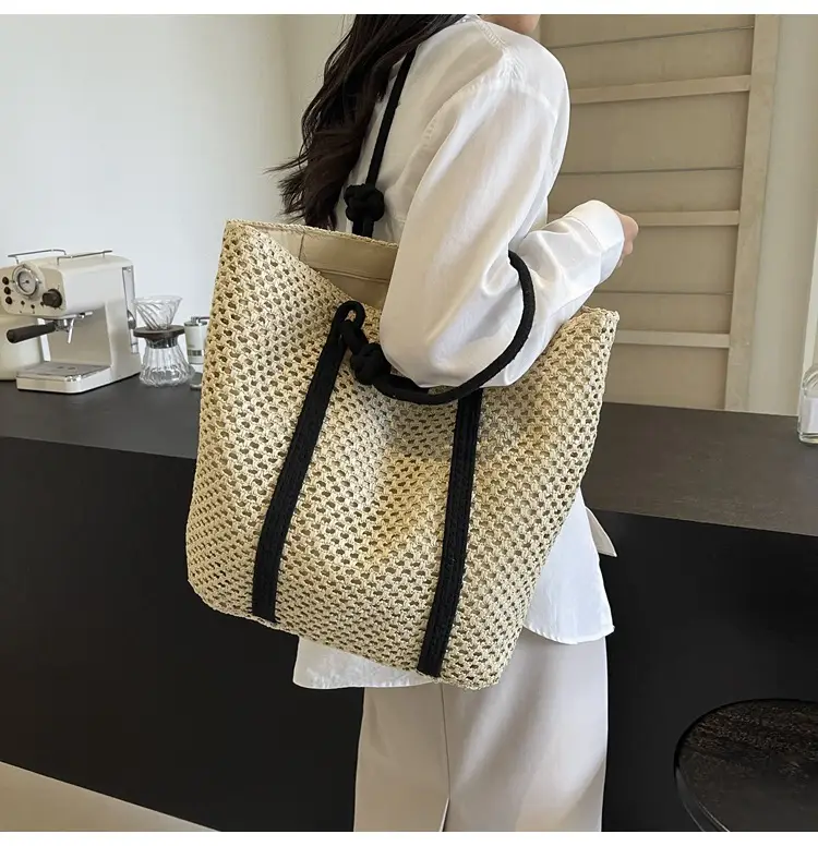 Women Straw Shoulder Bag Brown Black 2024 New Commuter — feature 8