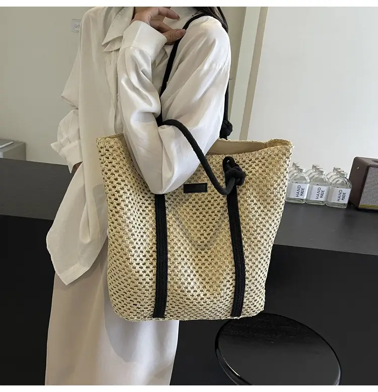 Women Straw Shoulder Bag Brown Black 2024 New Commuter — feature 9