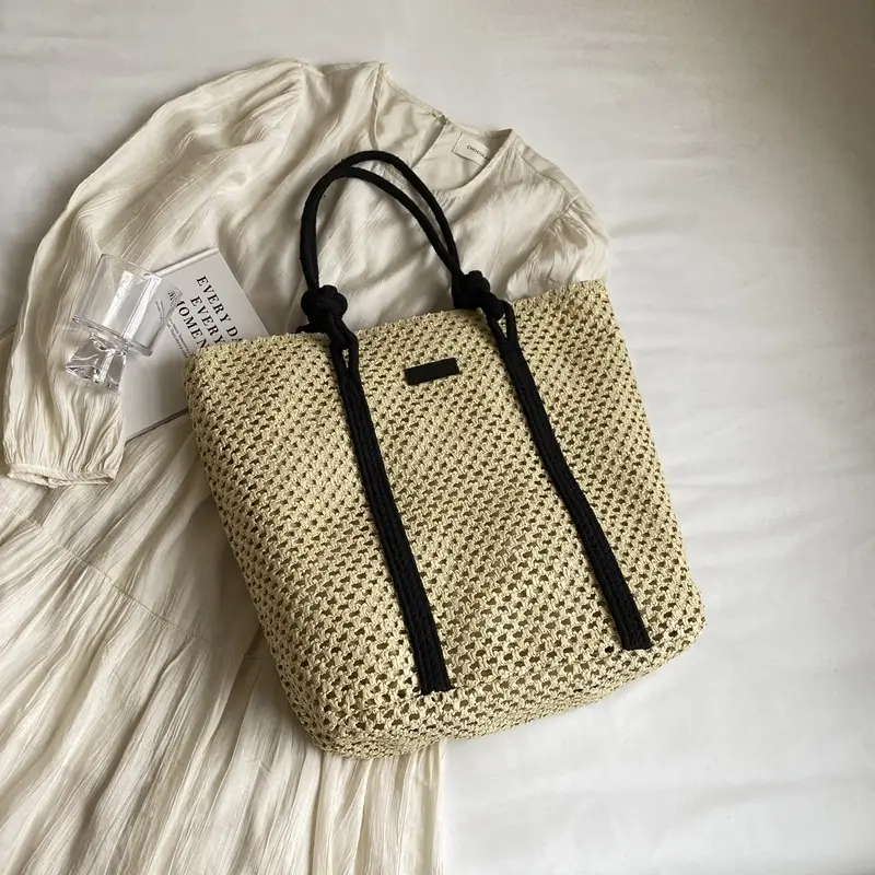 Women Straw Shoulder Bag Brown Black 2024 New Commuter - Image 2