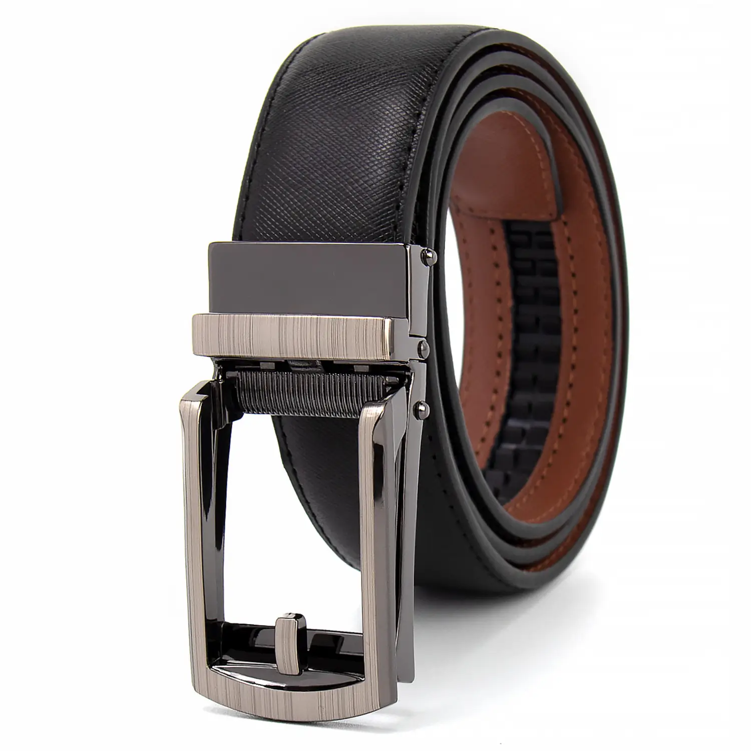 Men's 35mm Brown Leather Belt with Silver Buckle - Image 5