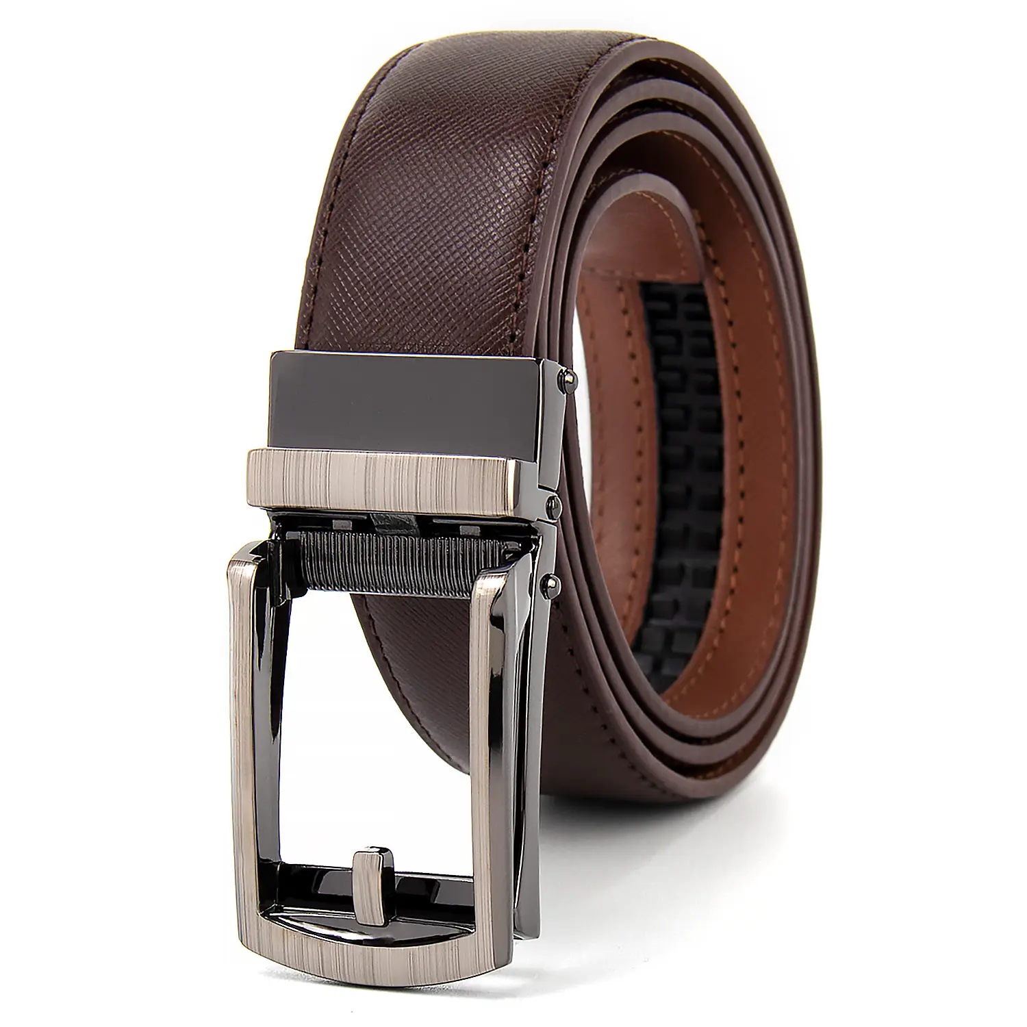 Men's 35mm Brown Leather Belt with Silver Buckle — feature 2