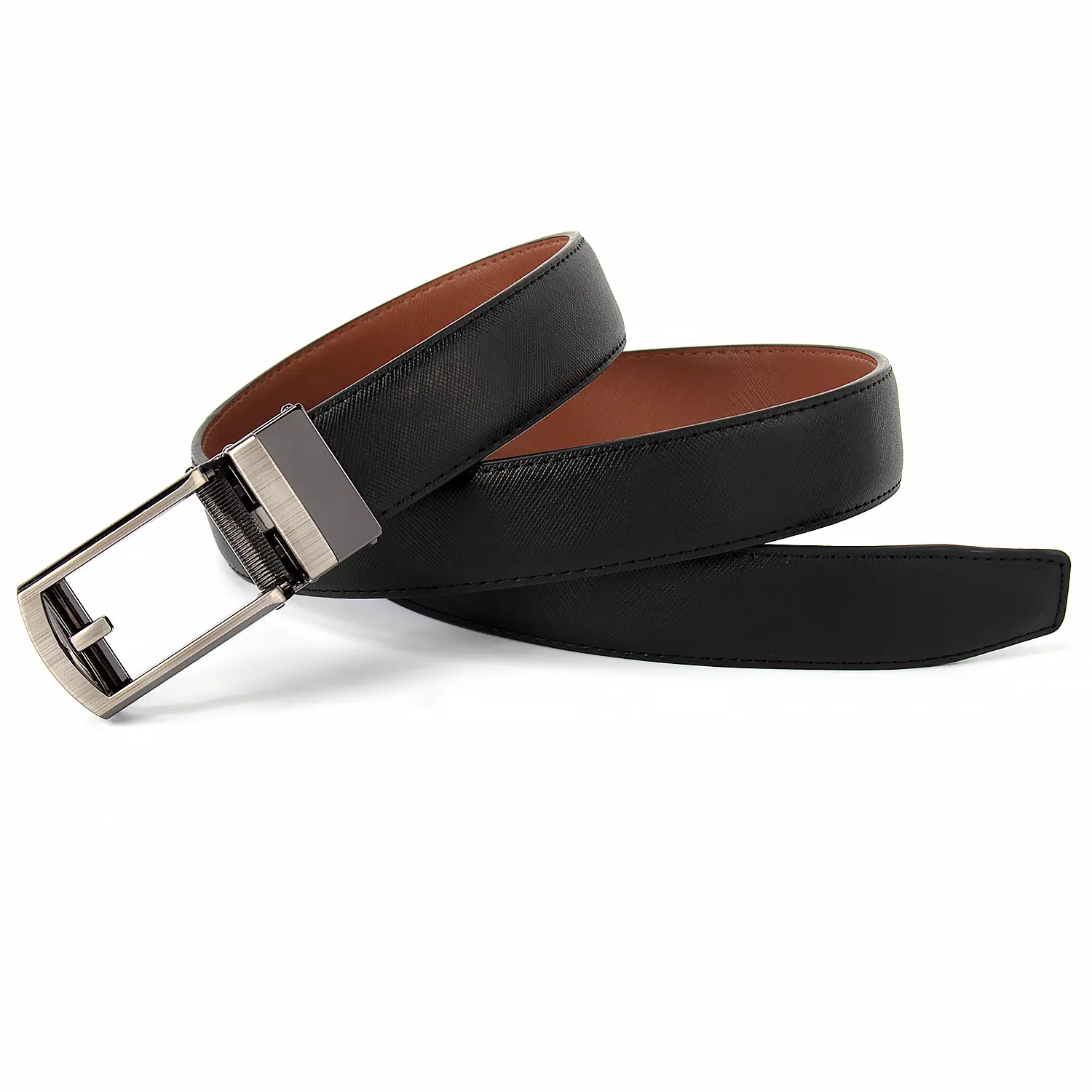 Men's 35mm Brown Leather Belt with Silver Buckle — feature 5
