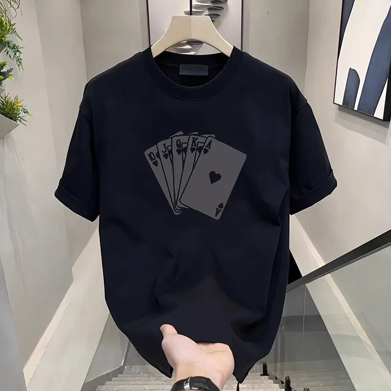 Men Black Printed Cotton T-Shirt Short Sleeve Loose Fit - Image 5
