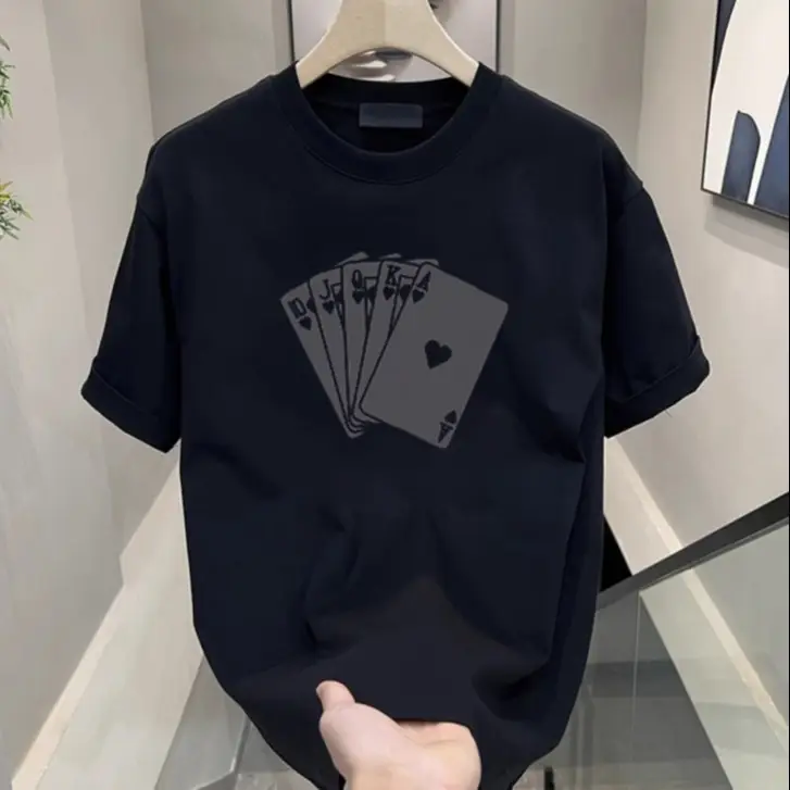 Men Black Printed Cotton T-Shirt Short Sleeve Loose Fit - Image 2