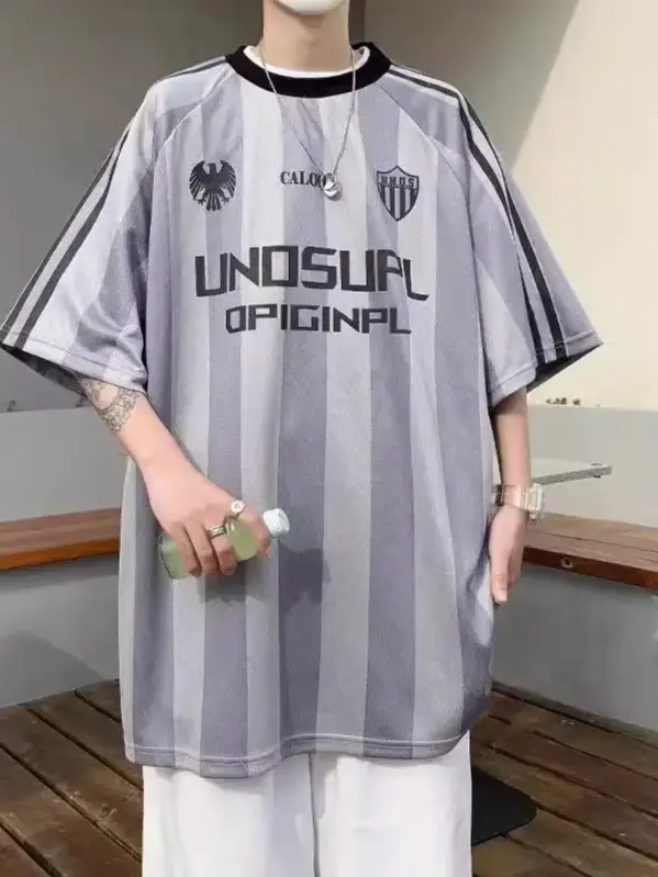 Men Grey Striped Mesh T-Shirt Unosupl