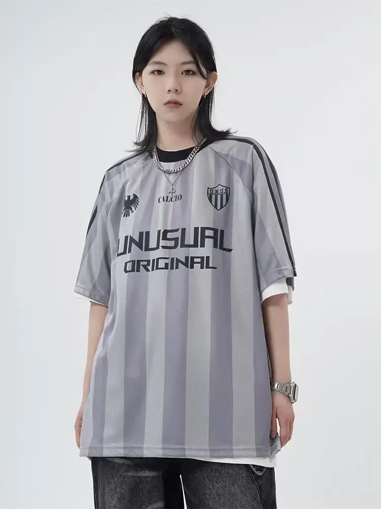 Men Grey Striped Mesh T-Shirt Unosupl — feature 5