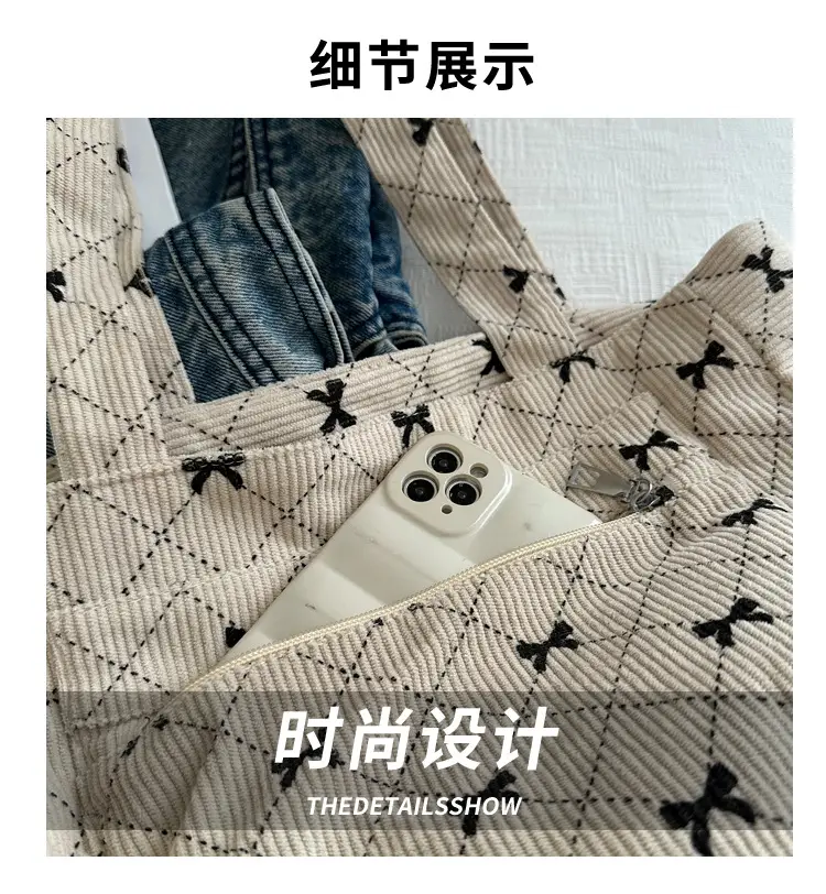 2024 Spring Shoulder Crossbody Tote Bag with Bow Print — feature 2