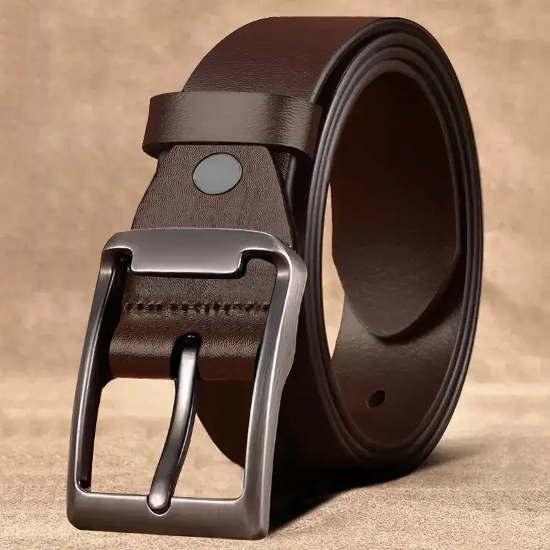 Men's Black Cowhide Belt with Pin Buckle - Image 2