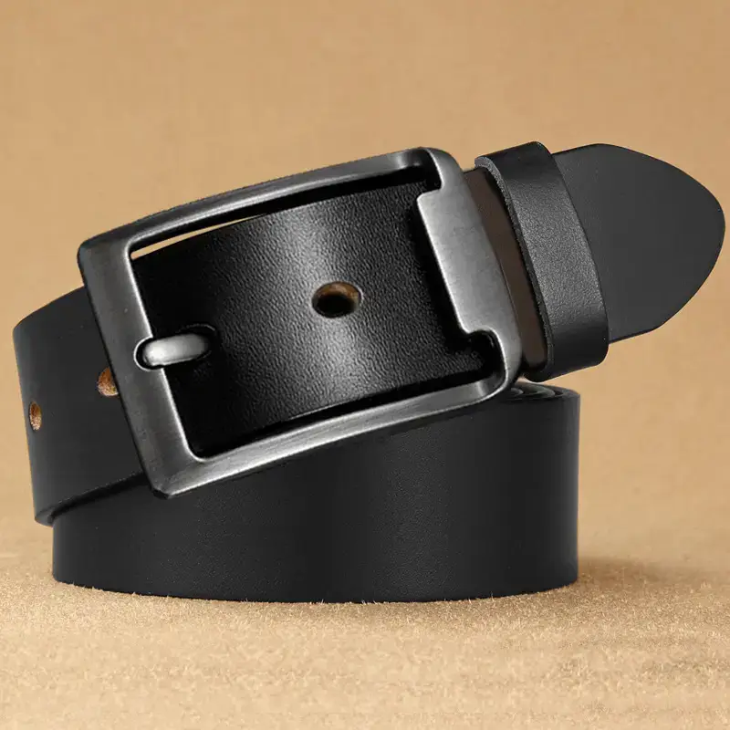 Men's Black Cowhide Belt with Pin Buckle - Image 4