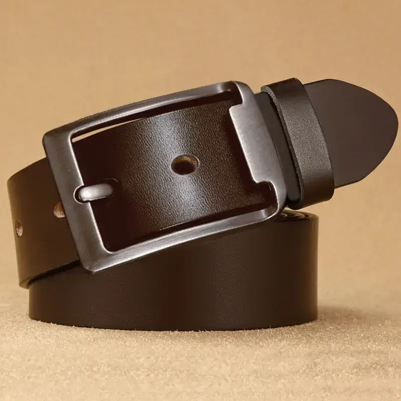 Men's Black Cowhide Belt with Pin Buckle - Image 5