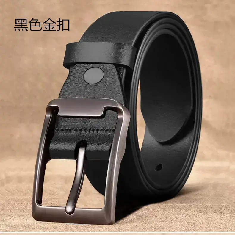 Men's Black Cowhide Belt with Pin Buckle — feature 14
