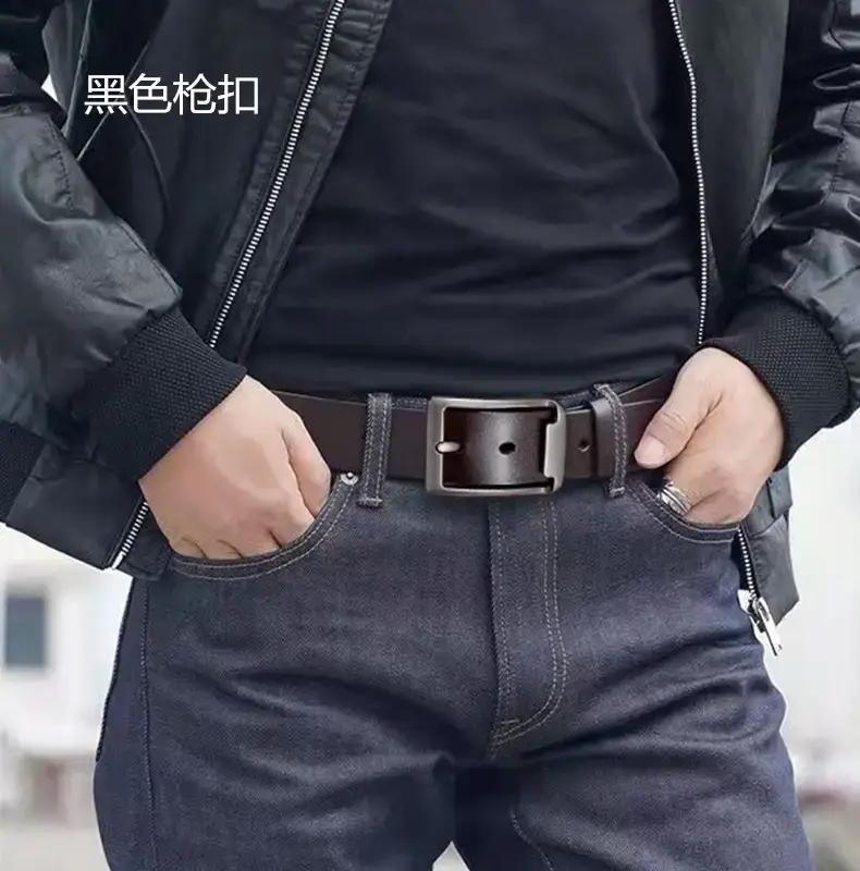 Men's Black Cowhide Belt with Pin Buckle — feature 4