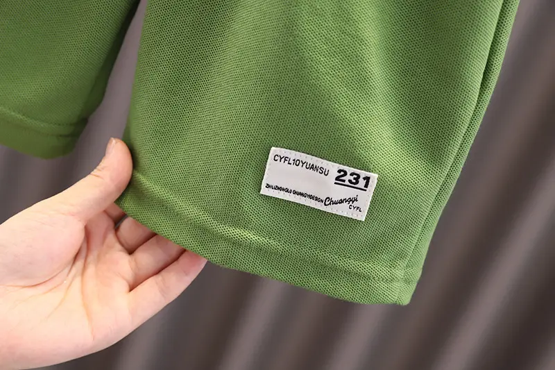 Children's Sleeveless T-Shirt & Shorts Set Green White Cotton Summer — feature 12