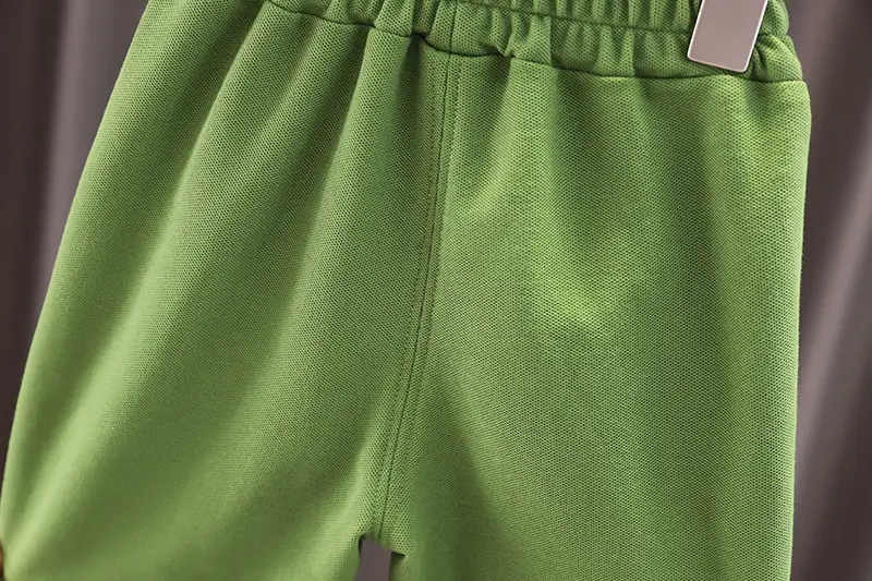 Children's Sleeveless T-Shirt & Shorts Set Green White Cotton Summer — feature 14