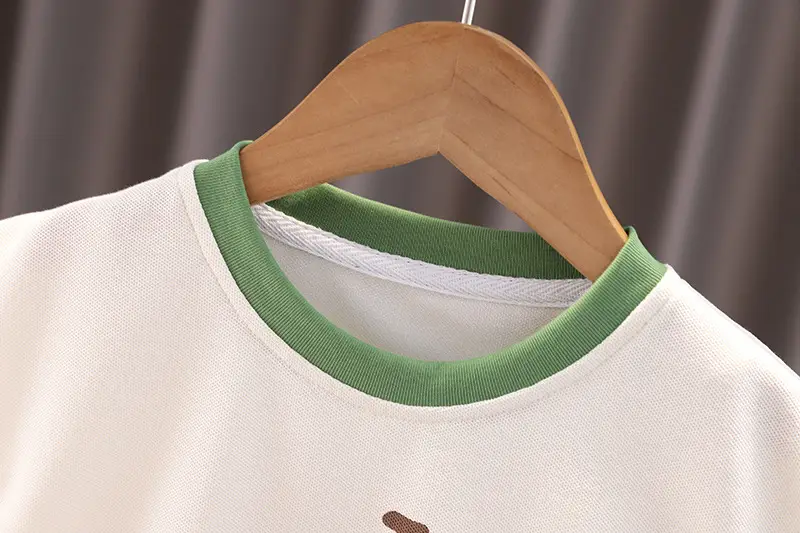 Children's Sleeveless T-Shirt & Shorts Set Green White Cotton Summer — feature 5