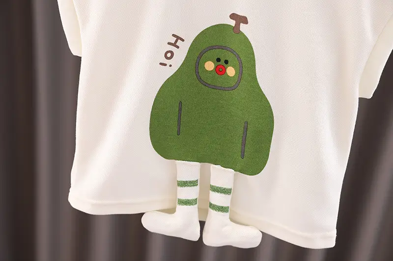 Children's Sleeveless T-Shirt & Shorts Set Green White Cotton Summer — feature 7