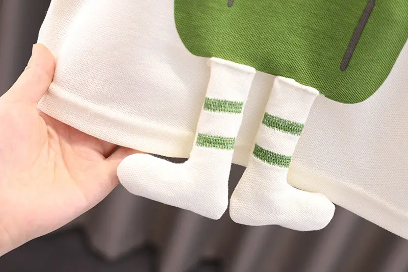 Children's Sleeveless T-Shirt & Shorts Set Green White Cotton Summer — feature 8
