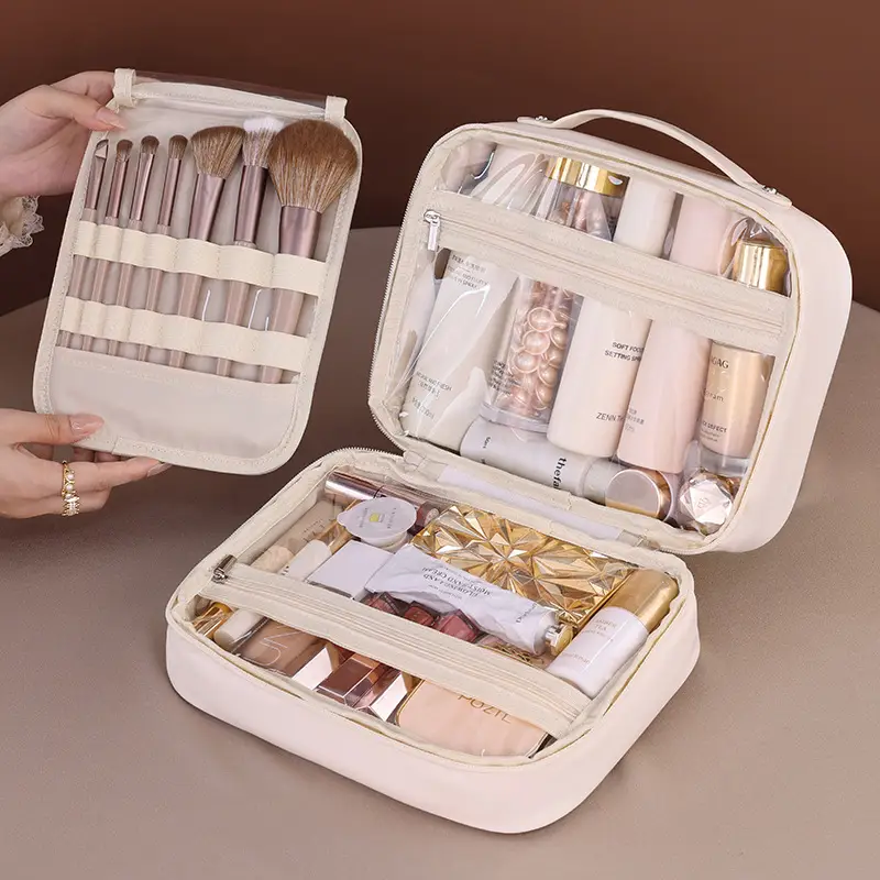 Three-in-One PU Cosmetic Bag Large Capacity Portable Storage