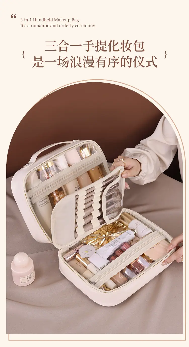 Three-in-One PU Cosmetic Bag Large Capacity Portable Storage — feature 2