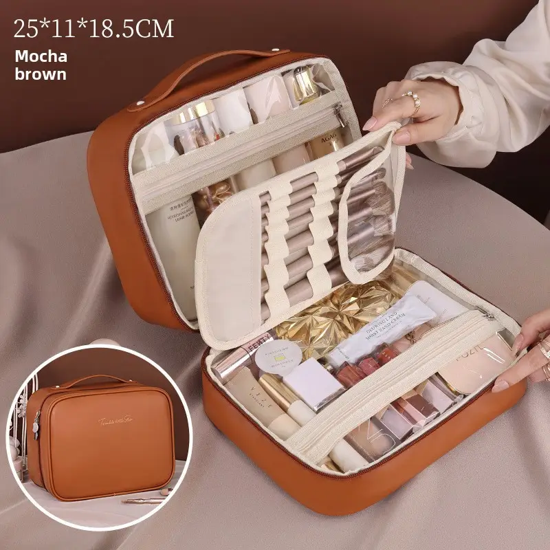 Three-in-One PU Cosmetic Bag Large Capacity Portable Storage