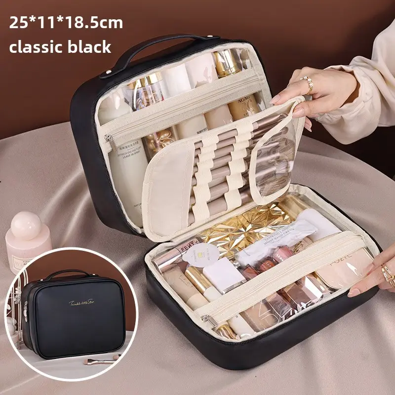 Three-in-One PU Cosmetic Bag Large Capacity Portable Storage