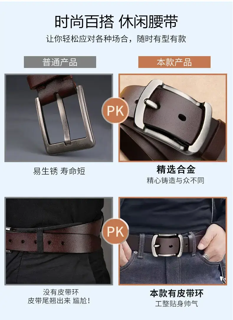 Men's Vintage Vintage Buckle Cowhide Belt — feature 5