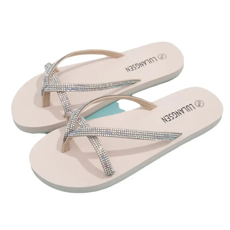 Summer New Cross-Border Internet Celebrity Colored Diamond Women's Fashionable Thick-Soled Flip-Flops for Women's Beach Outer Wear in Stock