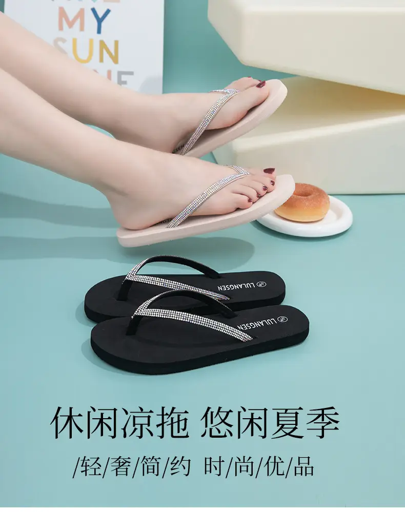 Summer New Cross-Border Internet Celebrity Colored Diamond Women's Fashionable Thick-Soled Flip-Flops for Women's Beach Outer Wear in Stock — feature 1