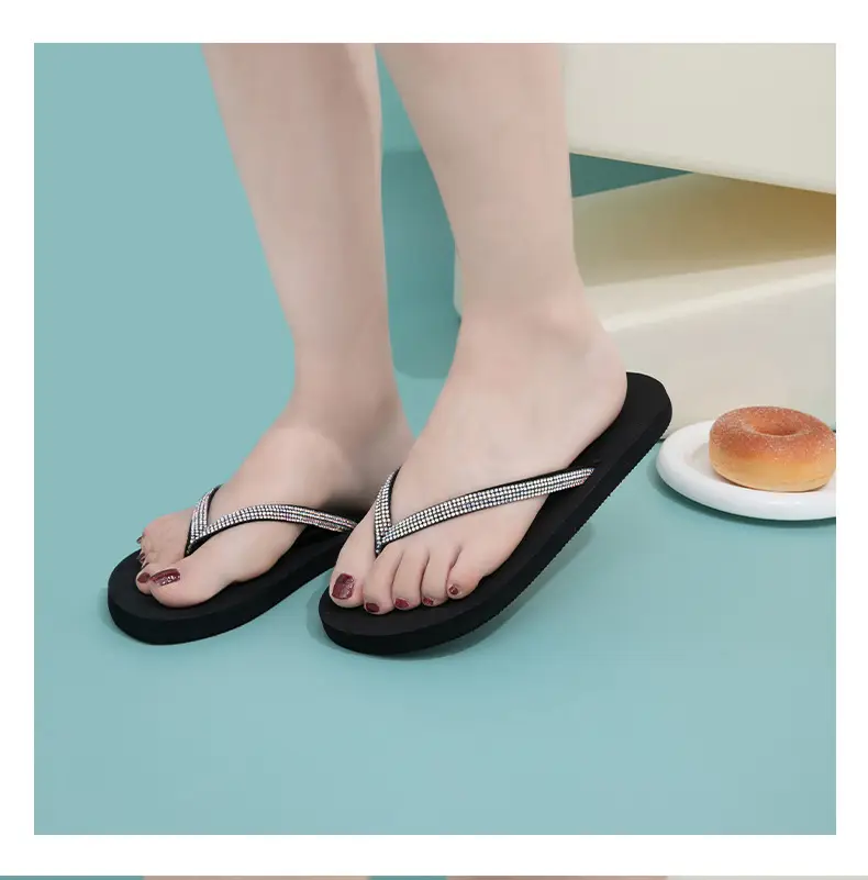 Summer New Cross-Border Internet Celebrity Colored Diamond Women's Fashionable Thick-Soled Flip-Flops for Women's Beach Outer Wear in Stock — feature 12