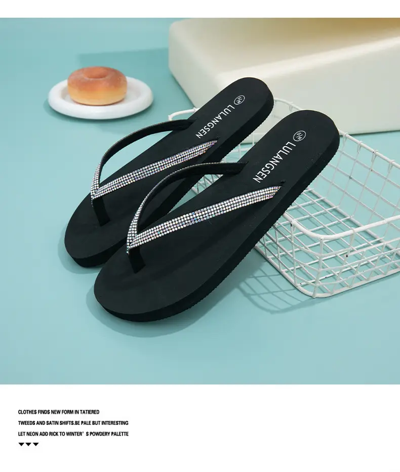 Summer New Cross-Border Internet Celebrity Colored Diamond Women's Fashionable Thick-Soled Flip-Flops for Women's Beach Outer Wear in Stock — feature 14