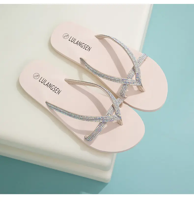 Summer New Cross-Border Internet Celebrity Colored Diamond Women's Fashionable Thick-Soled Flip-Flops for Women's Beach Outer Wear in Stock — feature 20