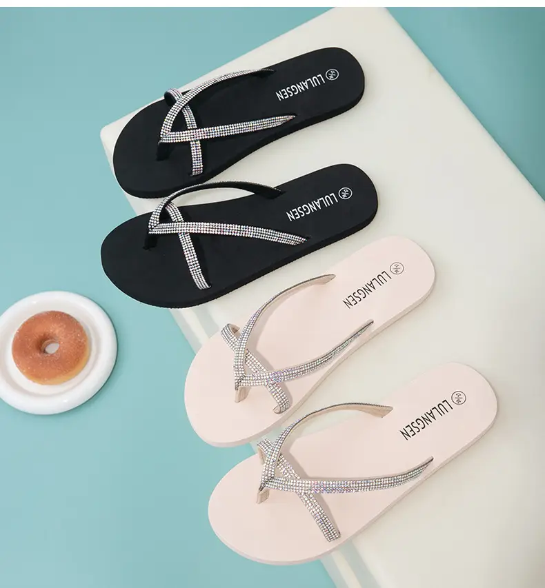 Summer New Cross-Border Internet Celebrity Colored Diamond Women's Fashionable Thick-Soled Flip-Flops for Women's Beach Outer Wear in Stock — feature 23