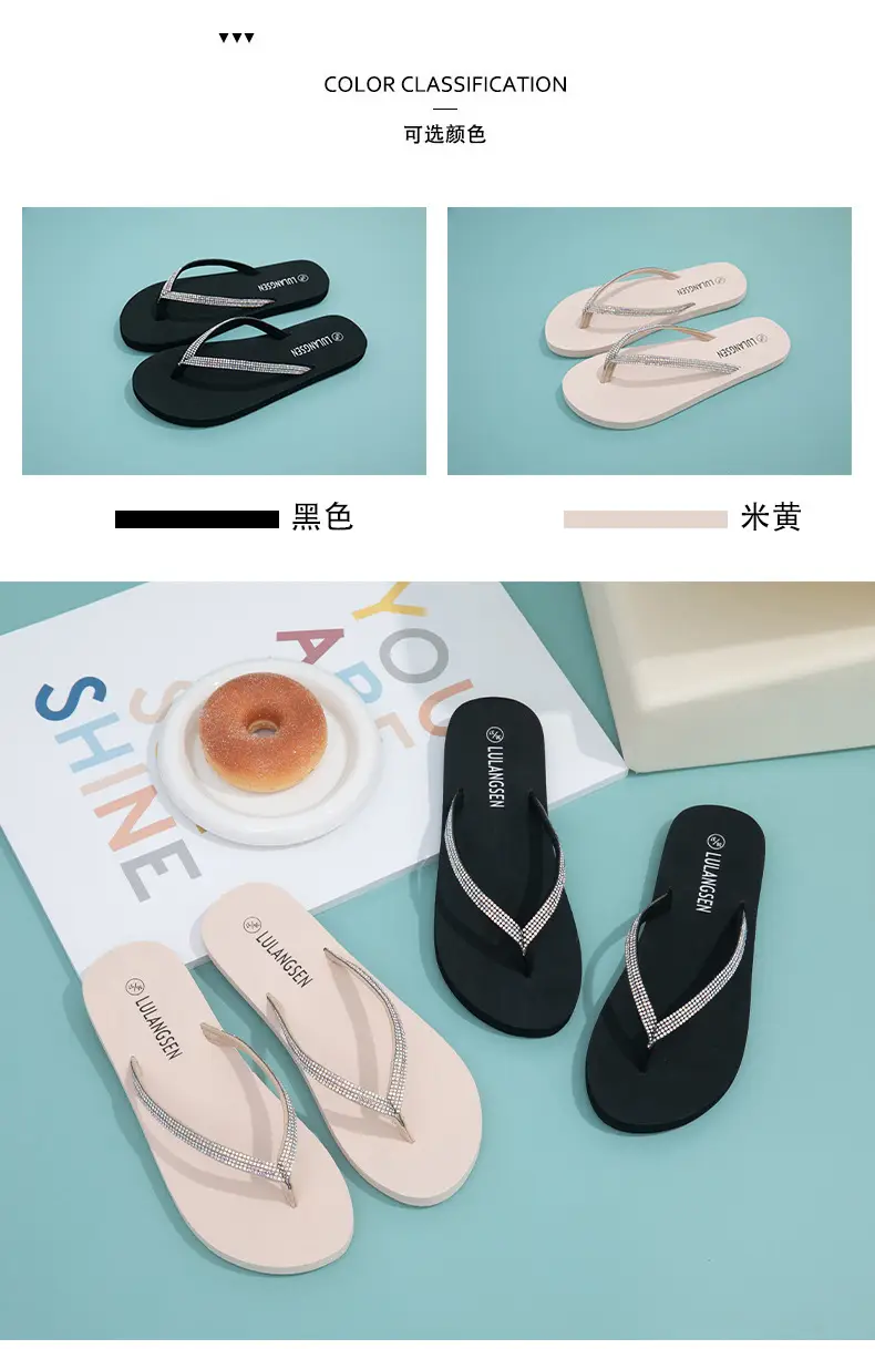 Summer New Cross-Border Internet Celebrity Colored Diamond Women's Fashionable Thick-Soled Flip-Flops for Women's Beach Outer Wear in Stock — feature 9
