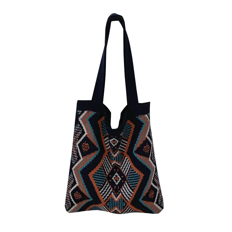 Retro Color Contrast Woven Shopping Bag Large Capacity - Image 7