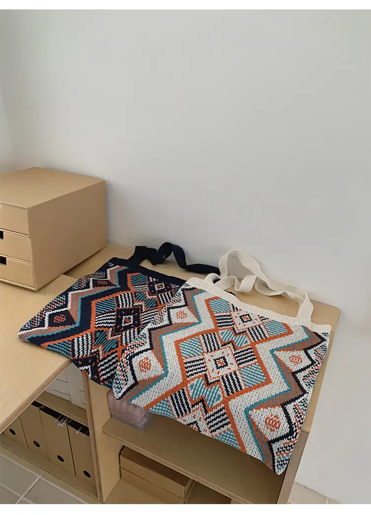Retro Color Contrast Woven Shopping Bag Large Capacity — feature 17