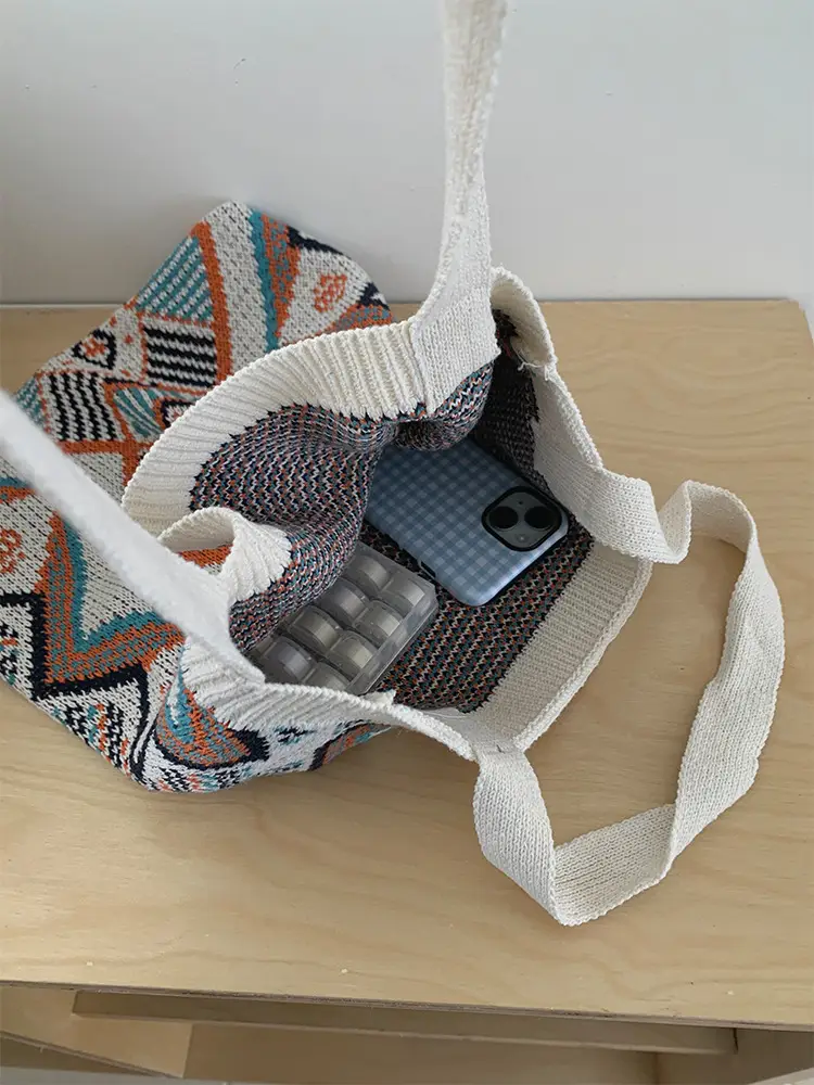 Retro Color Contrast Woven Shopping Bag Large Capacity — feature 18