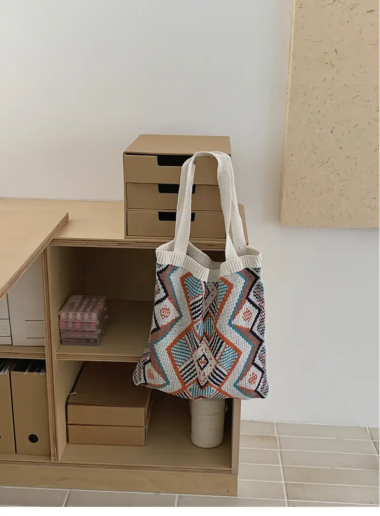 Retro Color Contrast Woven Shopping Bag Large Capacity — feature 20