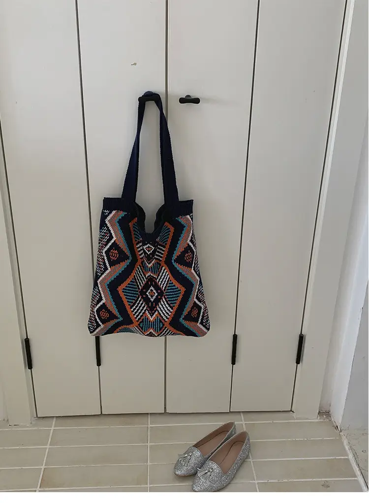 Retro Color Contrast Woven Shopping Bag Large Capacity — feature 21