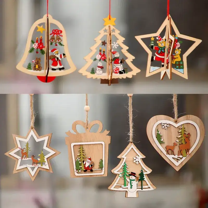 Wooden Laser Christmas Tree Pendant with Santa Design