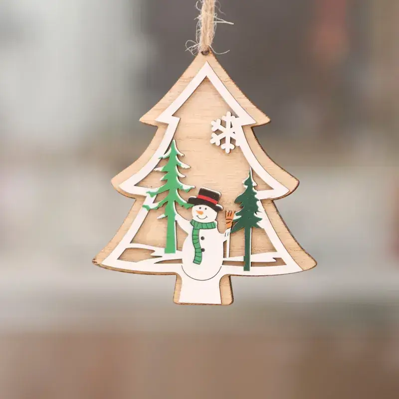Wooden Laser Christmas Tree Pendant with Santa Design