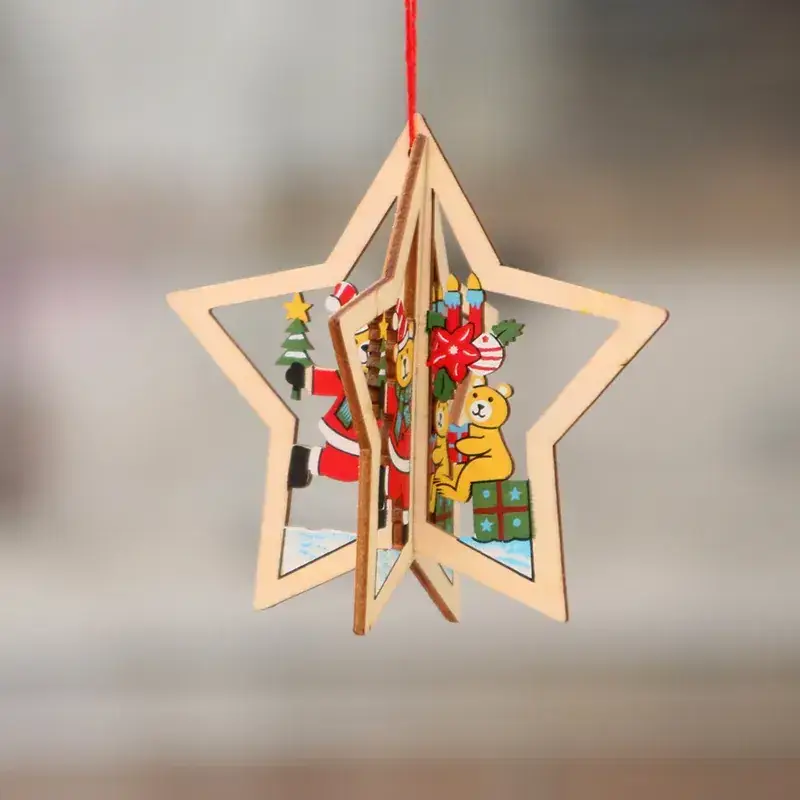 Wooden Laser Christmas Tree Pendant with Santa Design