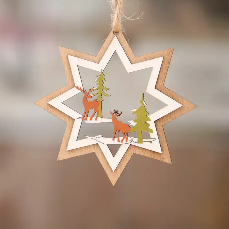 Wooden Laser Christmas Tree Pendant with Santa Design