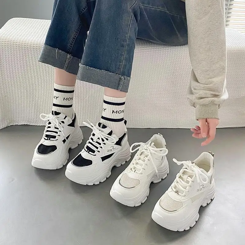 Small Height-Increasing White Shoes for Women Thick-Soled Versatile 2025 Spring & Fall New Style Breathable Casual Sports Shoes for Daddy Women - Image 6