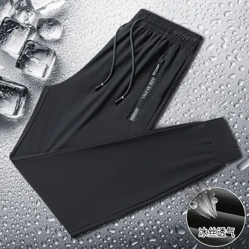 Men Black Ice Silk Sweatpants Summer Loose Casual Pants - Image 32