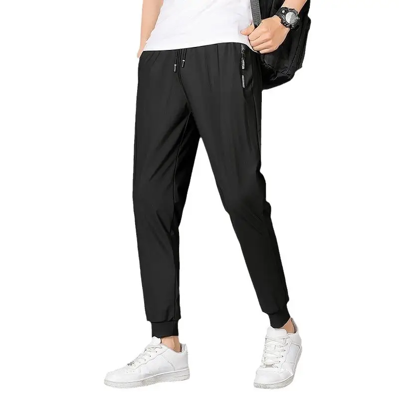 Men Black Ice Silk Sweatpants Summer Loose Casual Pants - Image 33