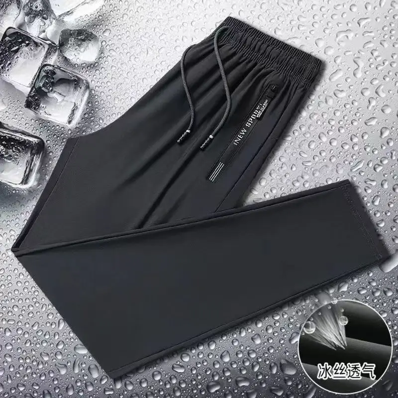 Men Black Ice Silk Sweatpants Summer Loose Casual Pants — feature 12