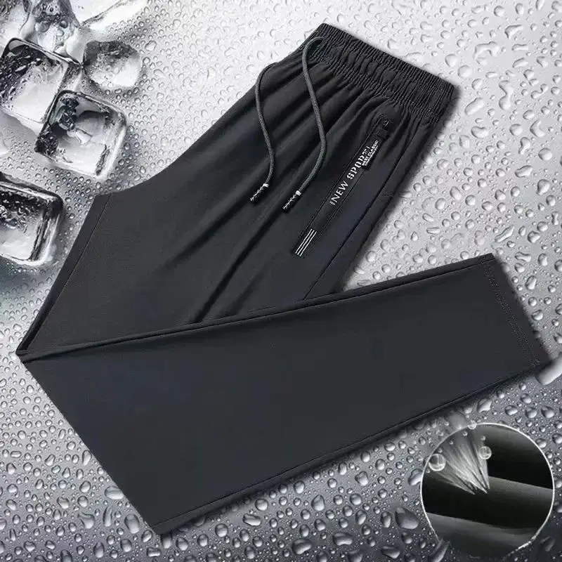 Men Black Ice Silk Sweatpants Summer Loose Casual Pants - Image 12