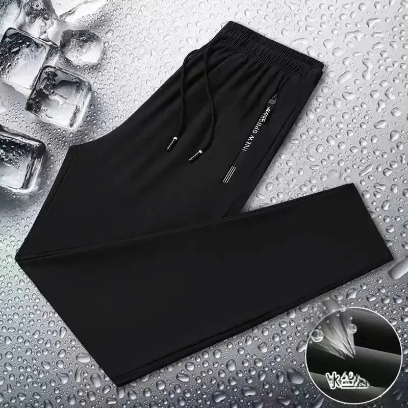 Men Black Ice Silk Sweatpants Summer Loose Casual Pants - Image 2