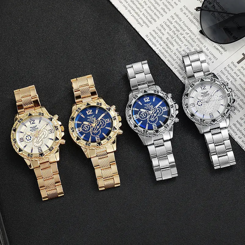 Gold Men's Luxury Watch with Large Dial & Alloy Band — feature 2